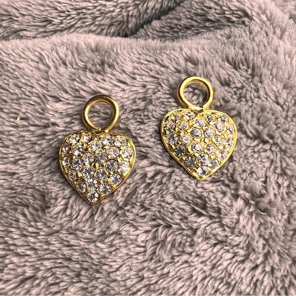 Gold Heart Pendant Earring Charms with Small Crystals | Vintage-Style